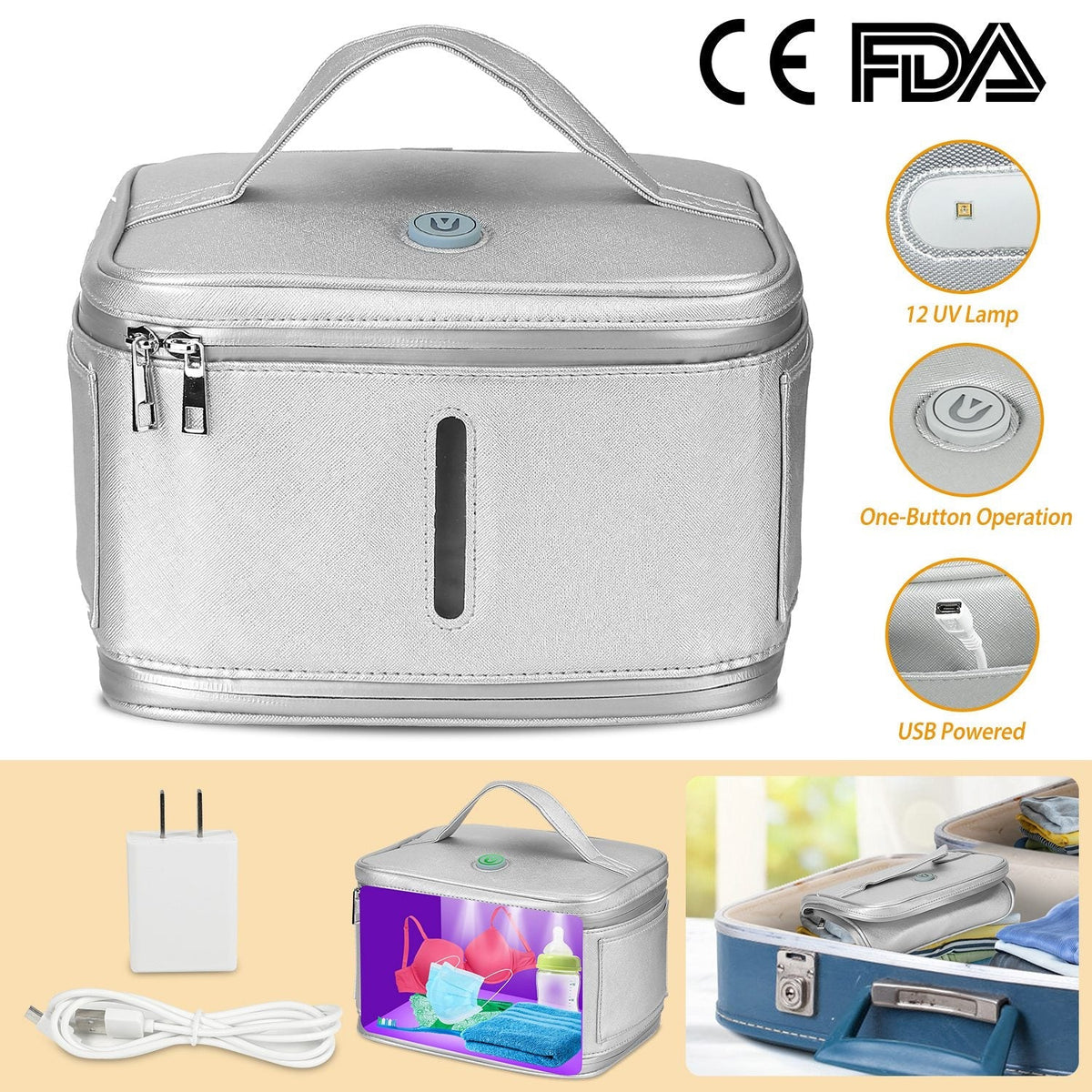 Foldable UV Disinfection Bag 20L/5.28Gal Portable LED UV Sanitizer Box USB-Powered Travel UV-C Cleaner Bag for Baby Bottles Toys Underwear Toothbrush