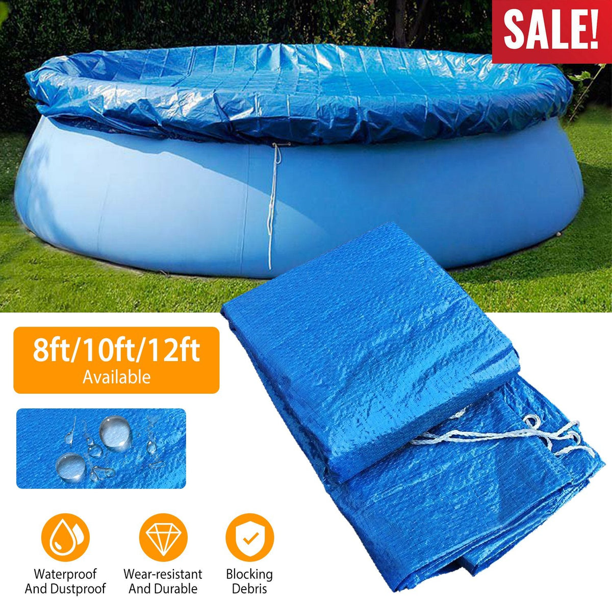 12ft Swimming Pool Cover Protector Dustproof Waterproof Paddling Pool Cover