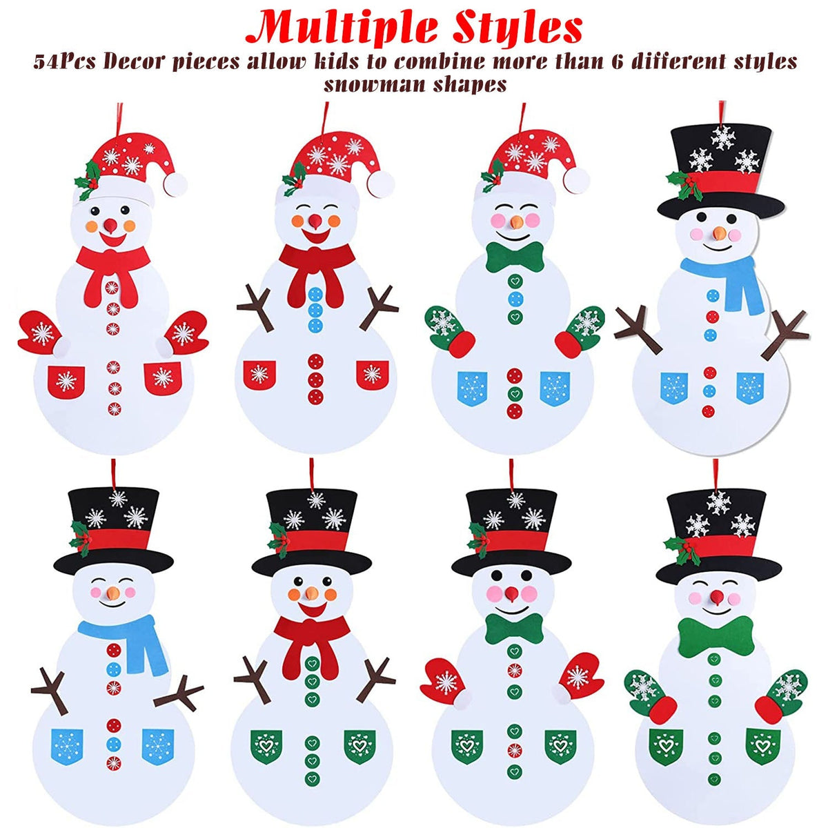 DIY Felt Christmas Snowman Set – 54 Pieces