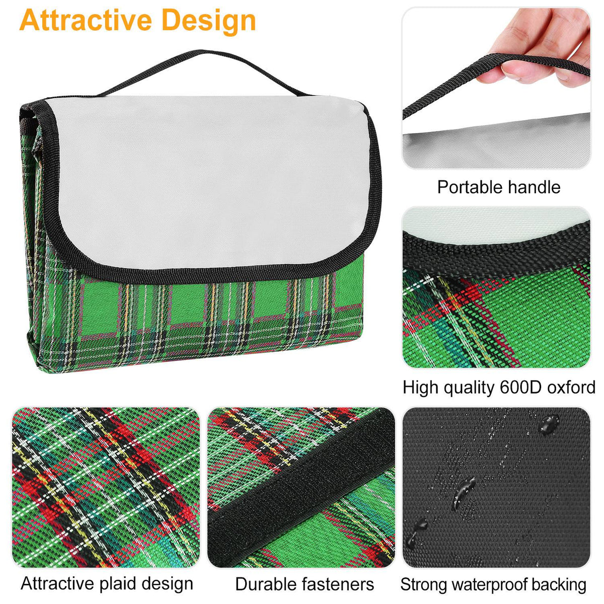 Waterproof Picnic Blanket 60"x78", Foldable Camping Rug with Carry Strap for Hiking & Outdoor Travel