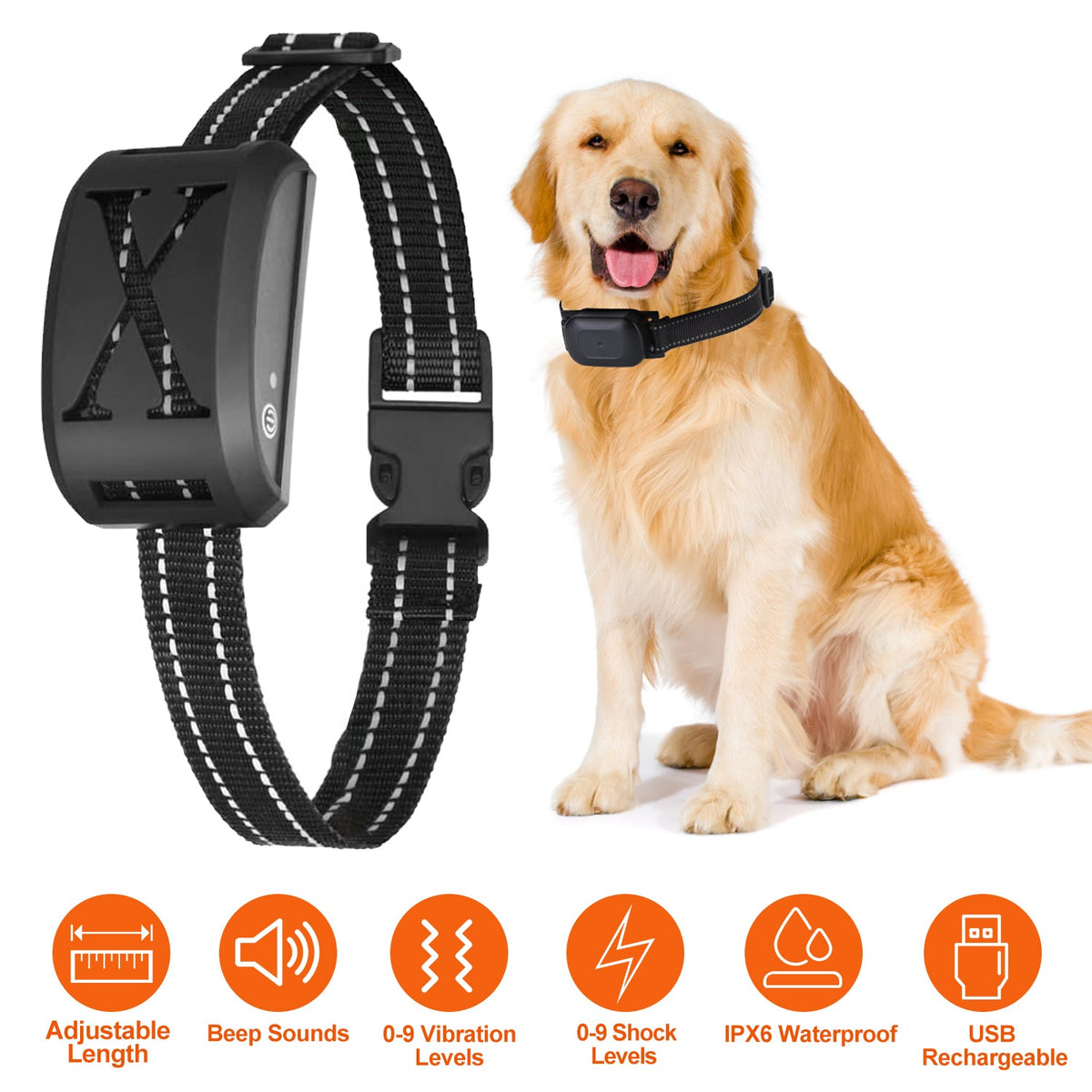 Electric Dog Collar Receiver Anti-Bark Dog Deterrent Training Collar with Beep Vibration Shock Modes for Dog Fence System