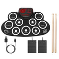 10 Pads Electric Drum Set Foldable 10-Drum SiliconÊDrum Kit Foldable Electronic Drum Pad Machine with Drum Sticks Headphone Jack Speaker Battery Dual-