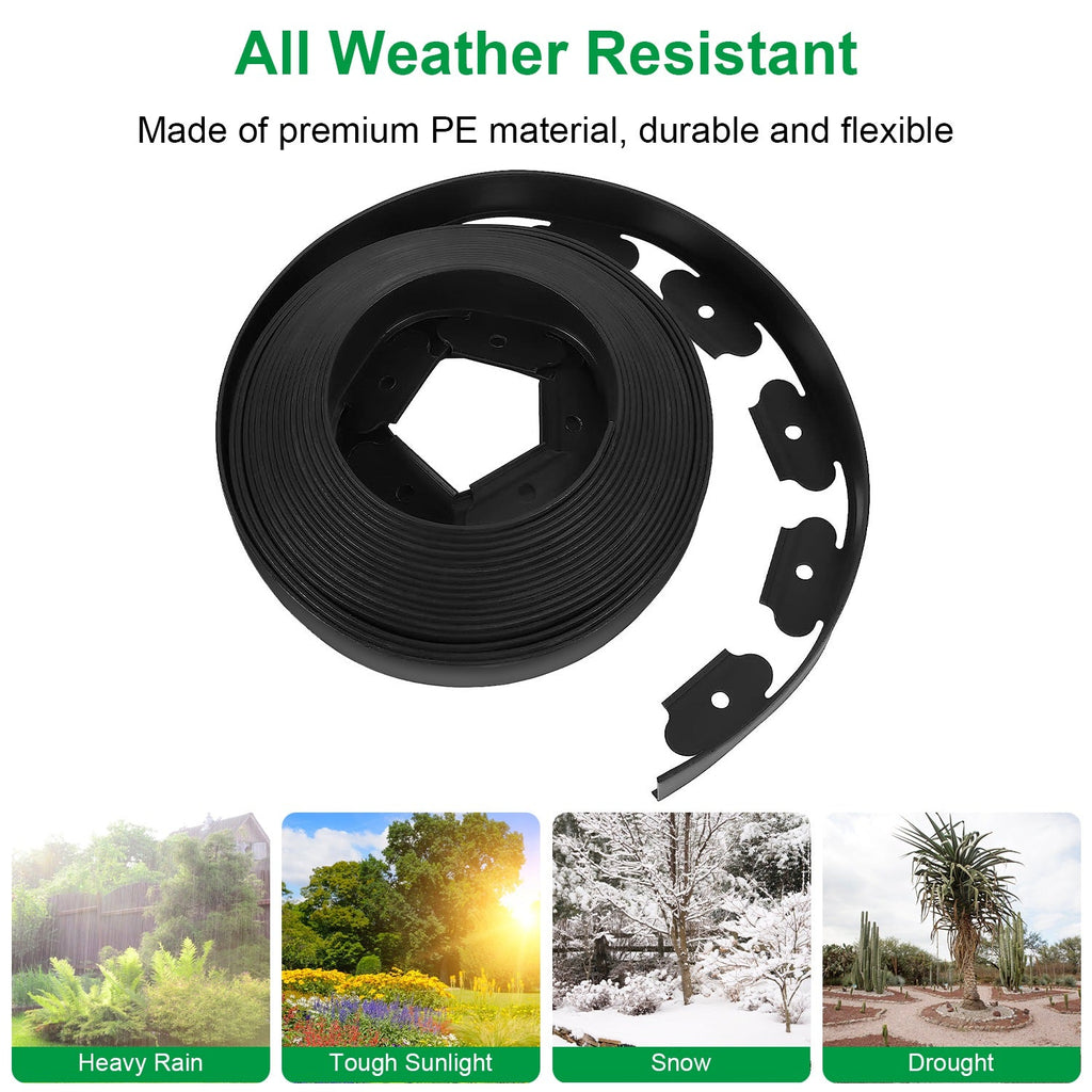 60FT Non-Digging Plastic Garden Edging Kit Plastic Garden Border with 54 Spikes 2In Tall Border Edging for Garden Lawn Yard Flower Beds