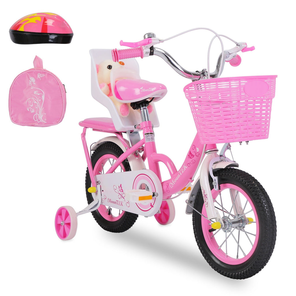16in Carbon Steel Kid Bike with Backpack Streamers Helmet Detachable Training Wheels