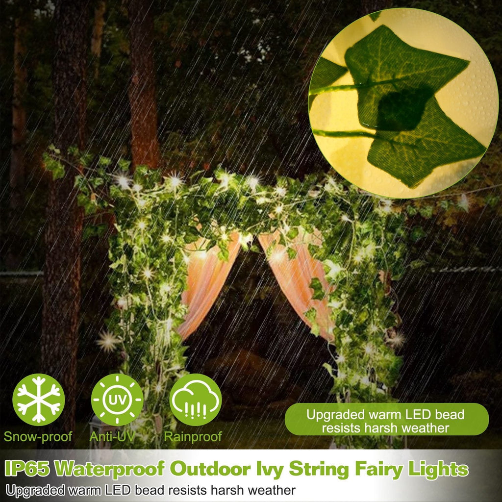 Artificial Ivy Solar Powered String Lights 180Pcs Leaves 50Pcs LED Beads Fake Leaf Fairy Lamps IP65 Waterproof DIY Decorative Night Light For Wedding