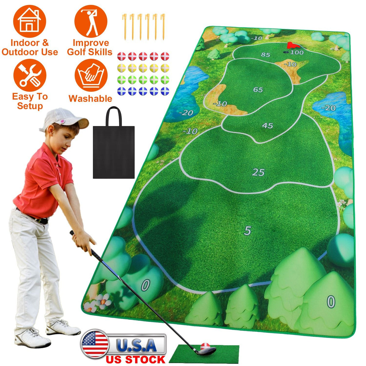 Golf Game Set Golf Game Training Mat Chipping Mat 20Pcs Sticky Golf Balls Indoor Outdoor Golf Practice Mat For Kids Party Family Gathering