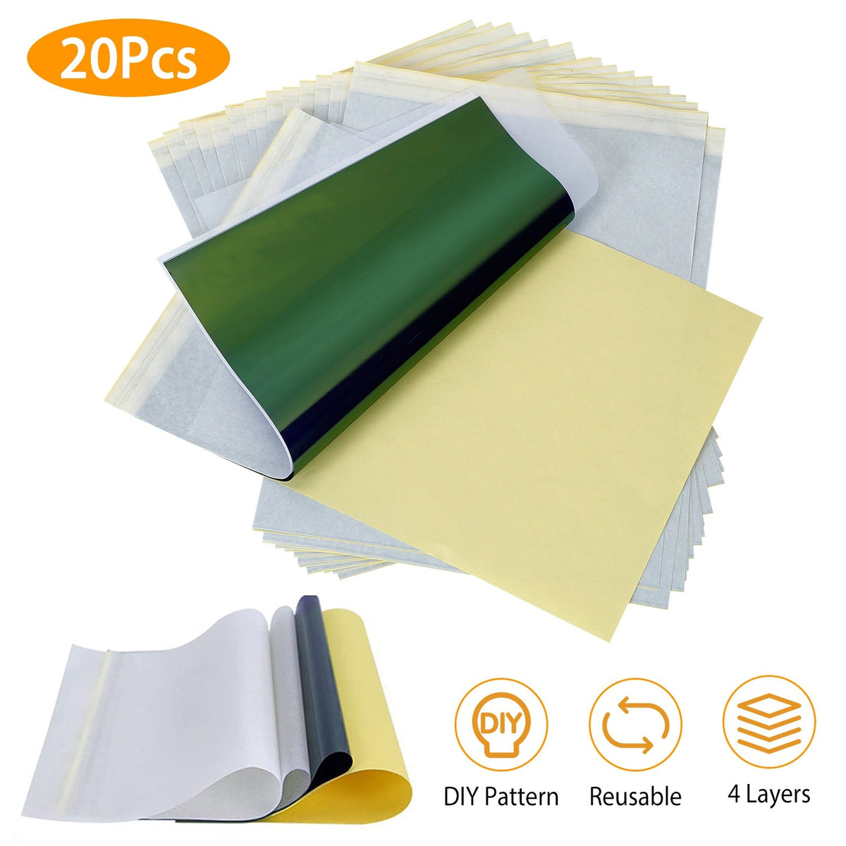 20Pcs Tattoo Transfer Paper 4 Layers Tattooing Skin Tattoo Kit A4 Size DIY Tattoo Transfer Paper Kit