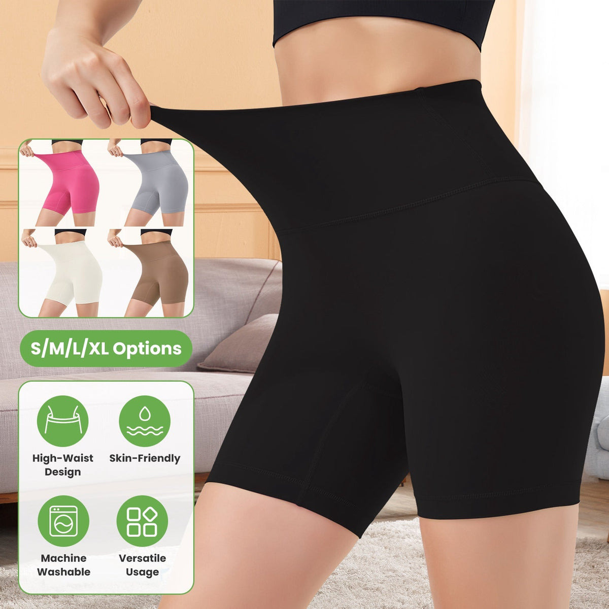 Women\'s High Waist Biker Shorts Tummy Control Pants Athletic Leggings Spandex Booty Shorts with 6.3In Inseam No Front Seam for Workout Yoga Running V