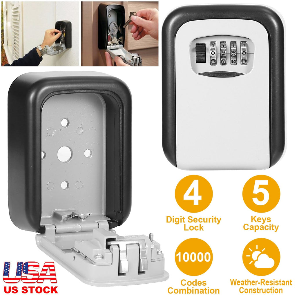 Key Lock Box Keys Storage Lock Box with 4 Digits Combination Resettable Codes Wall Mounted Outdoor Waterproof Cover
