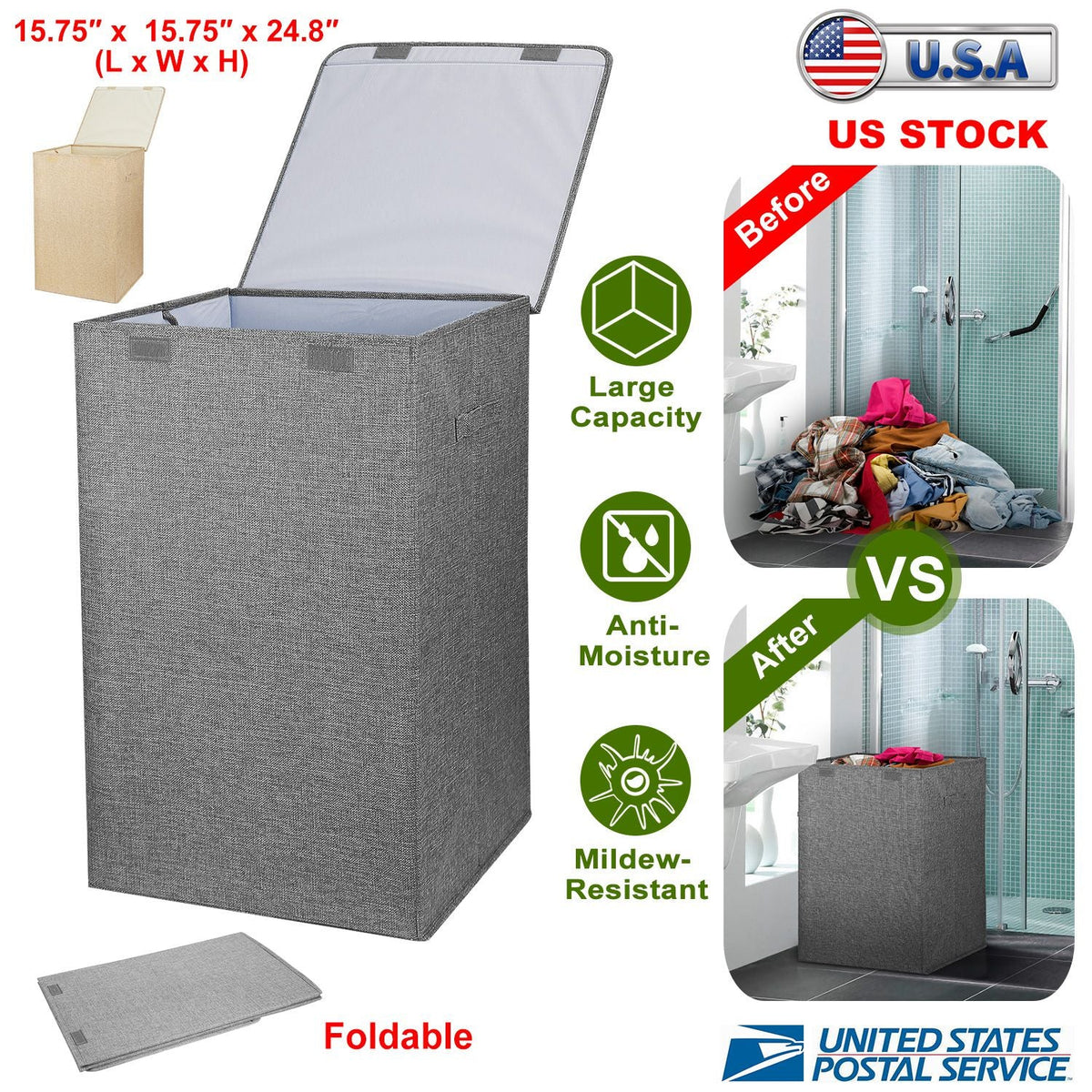 Foldable Laundry Hampers Washing Clothes Laundry Basket w/ Lid Handles Storage Organizer