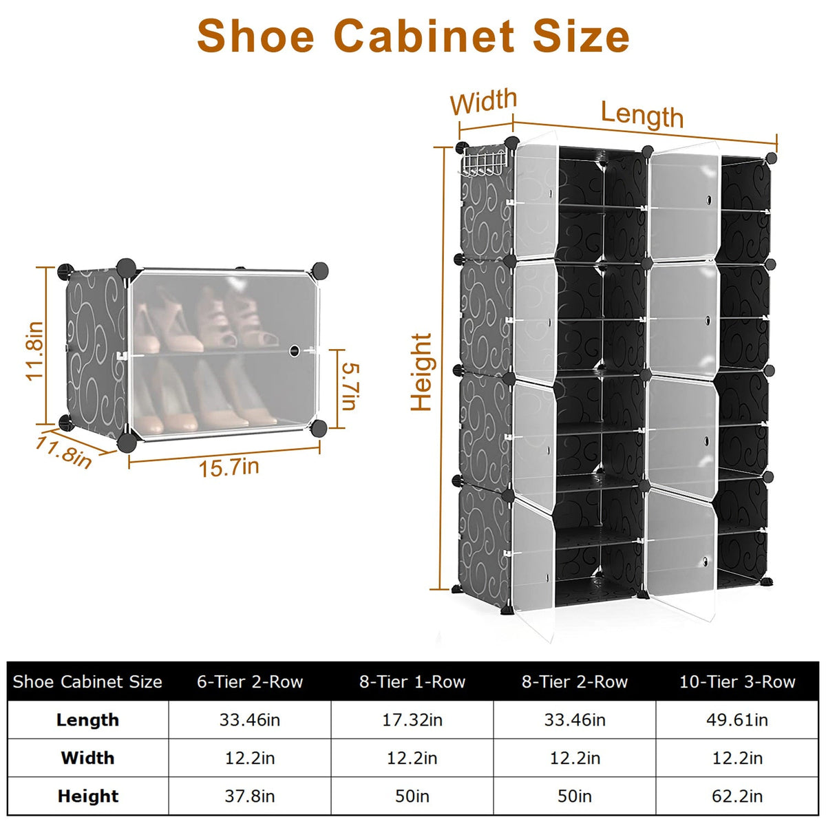 6-Tier 2-Row Shoe Rack Organizer Stackable Free Standing Shoe Storage Shelf Plastic Shoe Cabinet Tower with Transparent Doors for Heels Boots Slippers