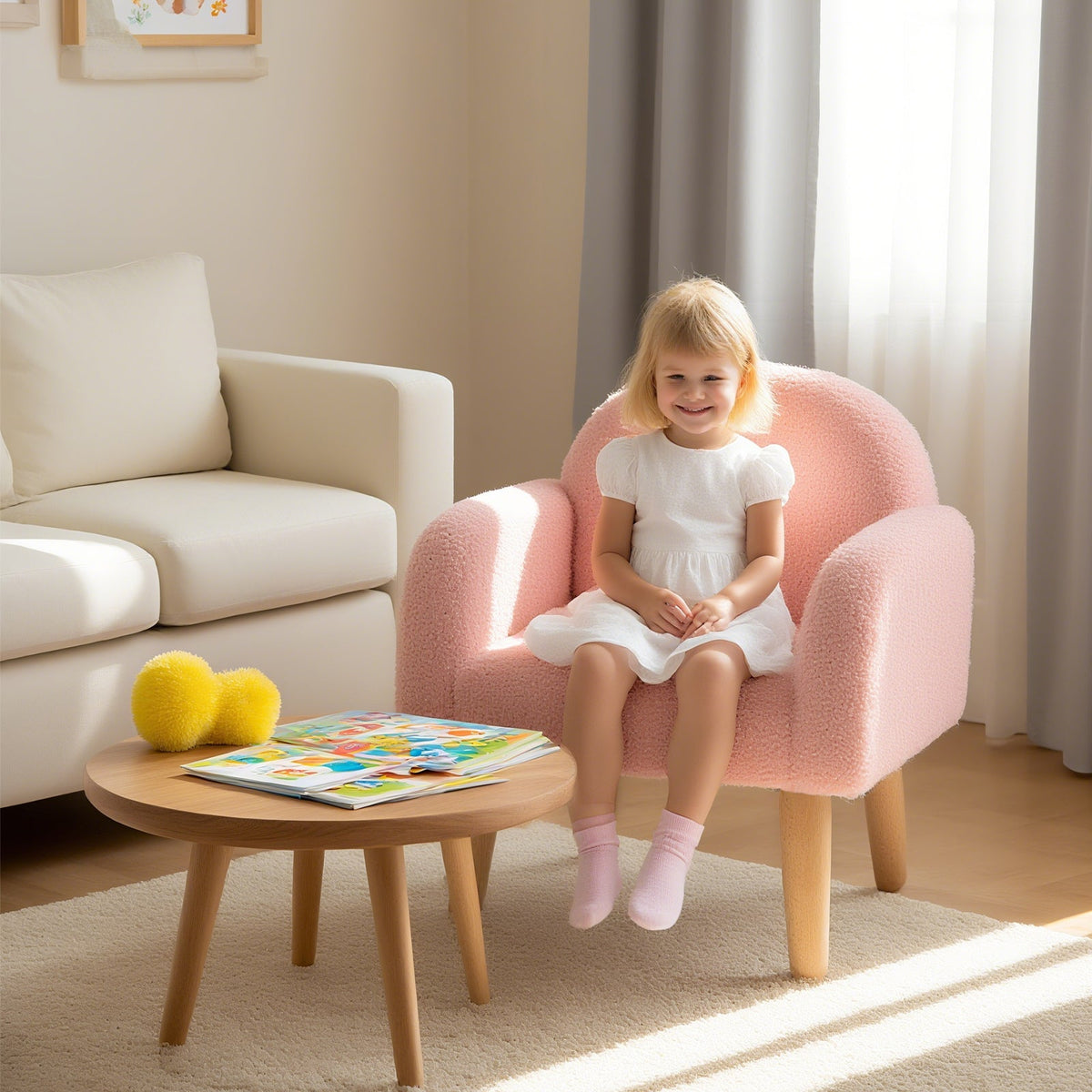 Kids Armchair with Comfy Backrest and Armrests-Pink