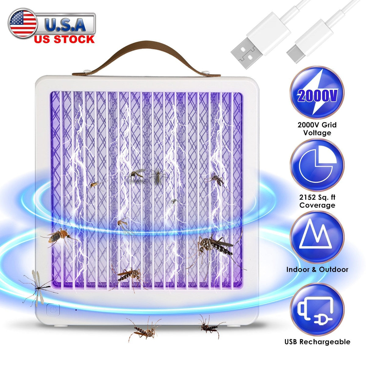LED Bug Zapper Indoor Outdoor Mosquito Lamp Insect Killer with Handle for Kitchen Bedroom Office Cover 2152 Square Feet