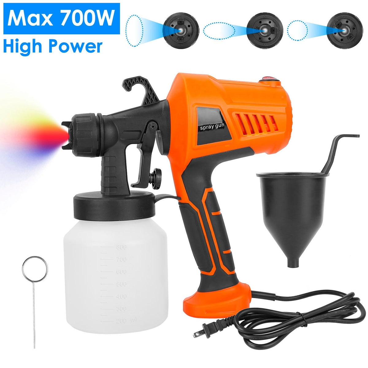 700W Electric Paint Sprayer Handheld HVLP Spray Painter Painting Spray Gun For Fences Brick Walls w/ 3 Spray Patterns 800ML Detachable Cup