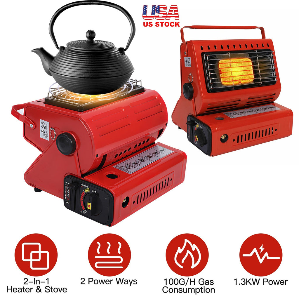 2 in 1 Portable Butane Burner Heater Outdoor Butane Gas Heater Warmer Heating Cooking Stove Cooker for Camping Fishing RV Travel