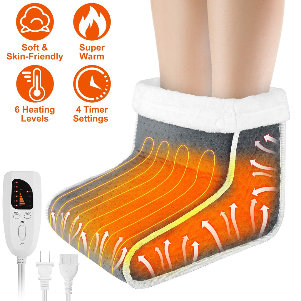 Heating Pad for Foot Electric Heated Foot Warmer Soft Leg Warmer Boots with 6 Level Heating 4 Level Timing