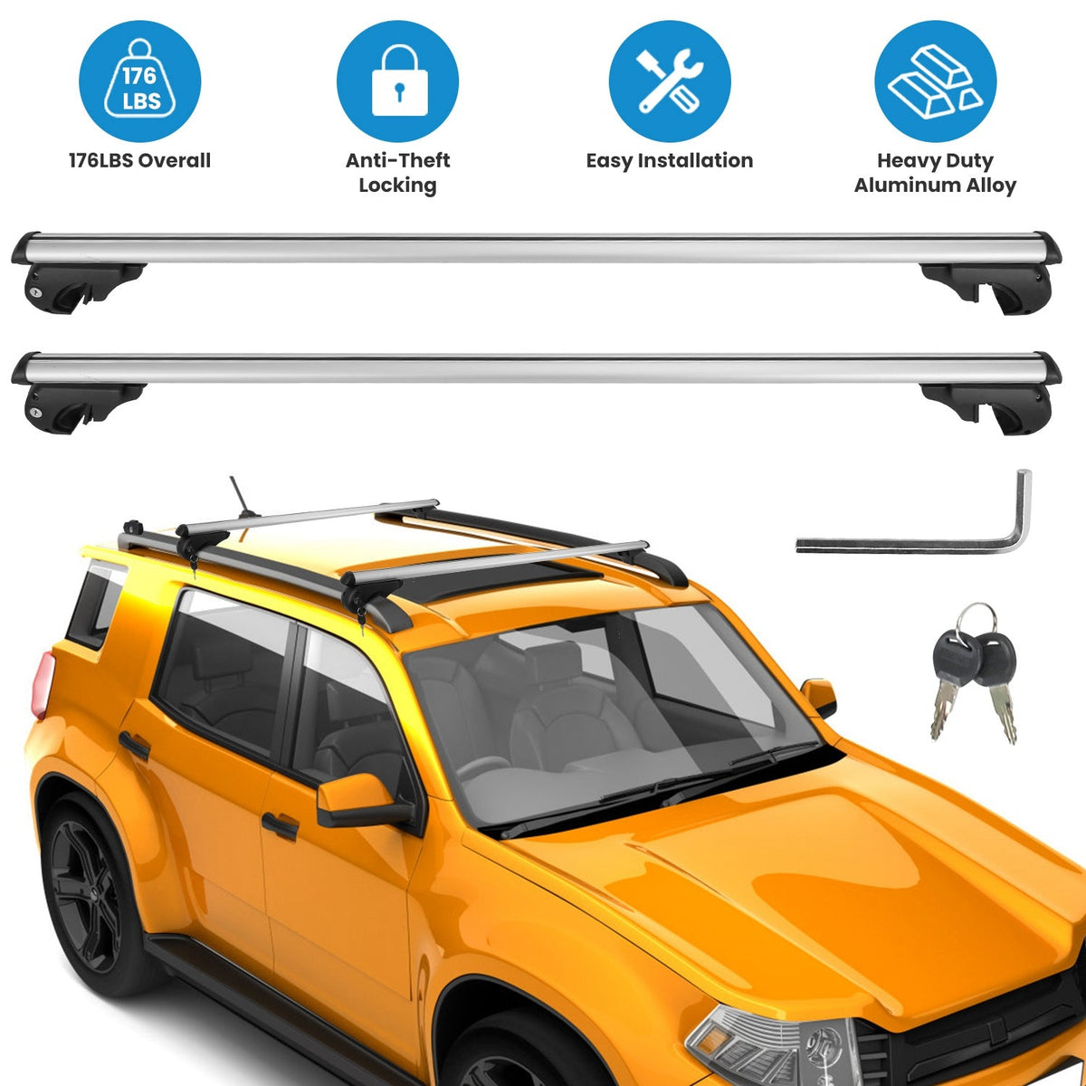 Car Roof Rack Cross Bars Aluminum Cargo Carrier Rooftop Crossbars Luggage Roof Rack Bar with 176lbs Max Load Fits Most Vehicles with Existing Raised S
