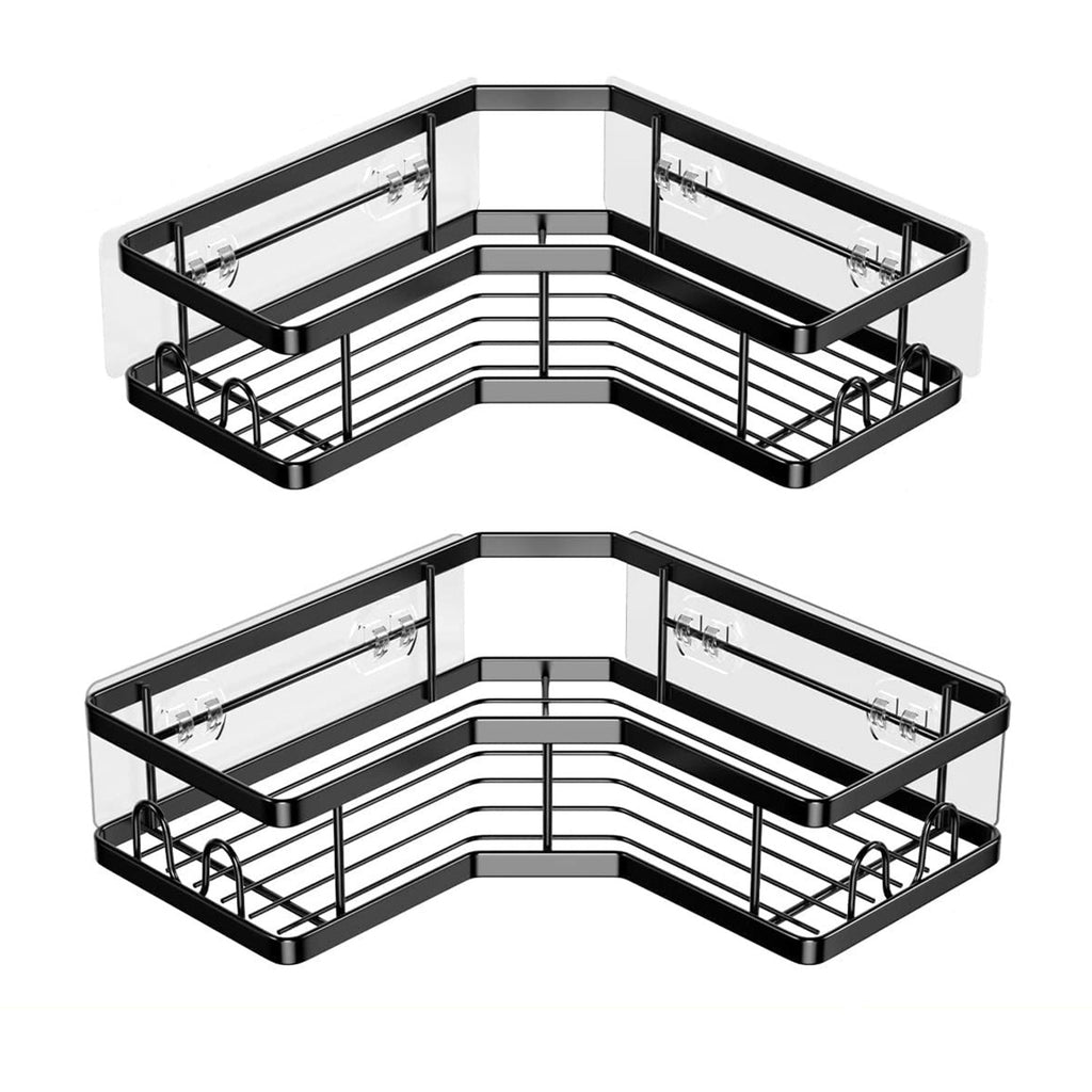 2Pcs Corner Shower Caddy Anti-Rust Soap Holder Hanging Hook No Drilling Adhesive Shower Organizer Corner Shelves Bathroom Kitchen