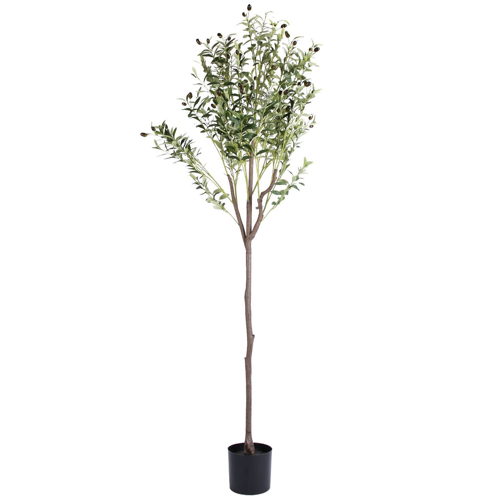 5.9FT Artificial Olive Tree Tall Fake Olive Plant Faux Potted Olive Tree with Lush Olive Branches and FruitsÊwith Black Planter Pot for Modern Home Of