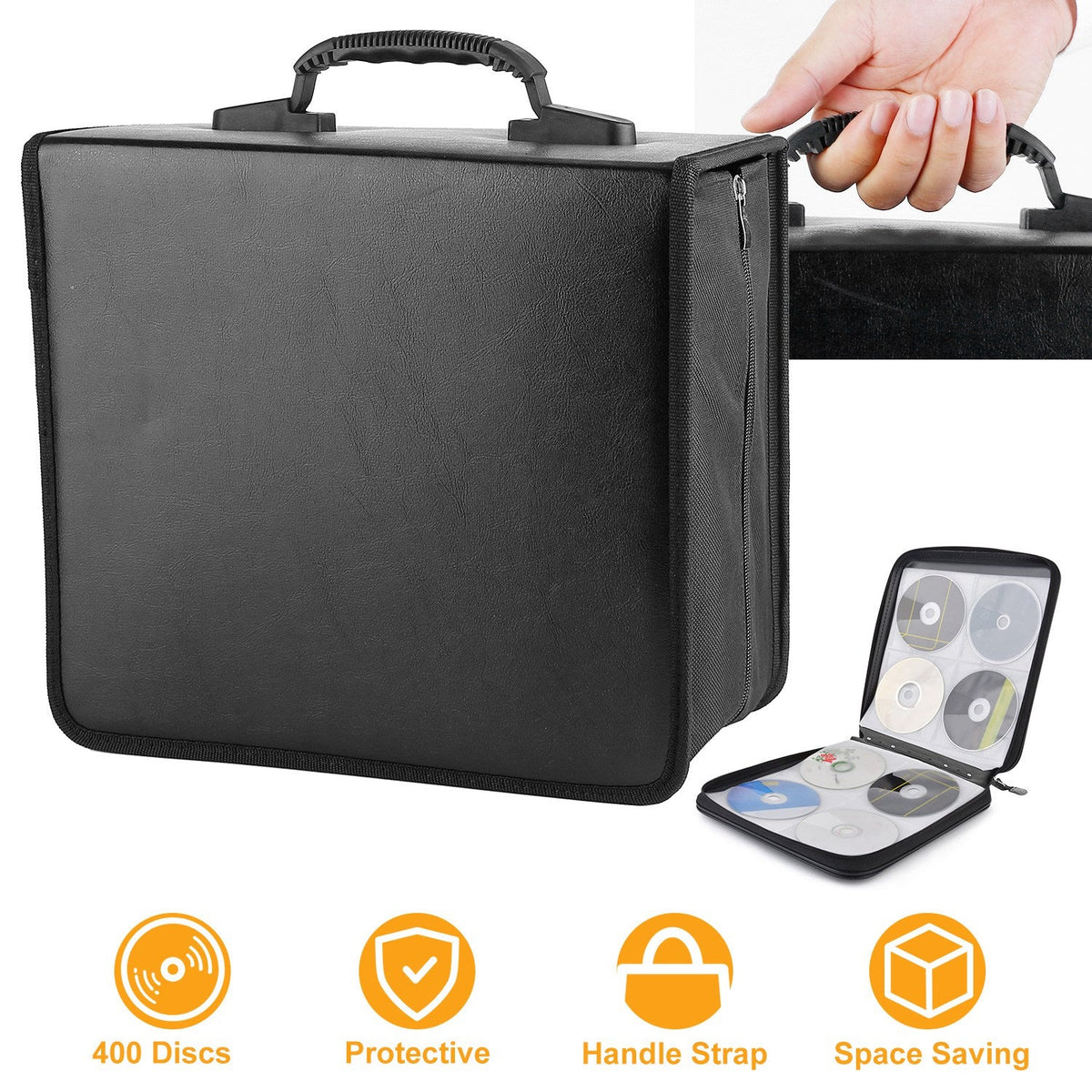 400 Discs CD Case CD DVD Storage Binder Sleeves Bag Portable Media Disk Wallet Album W/ Carrying Handle