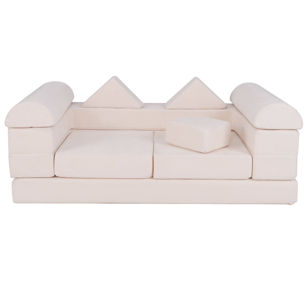 9-Piece Climb and Crawl Foam and Floor Playset with Breathable Suede Fabric-Beige