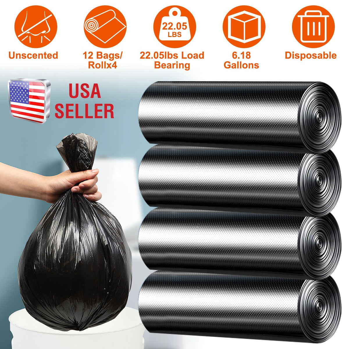 4 Rolls Black Garbage Bags 6.18 Gallons Unscented Disposable Trash Bags Portable Leak Resistant Trash Can Liners for Bathroom Office Kitchen Bedroom C