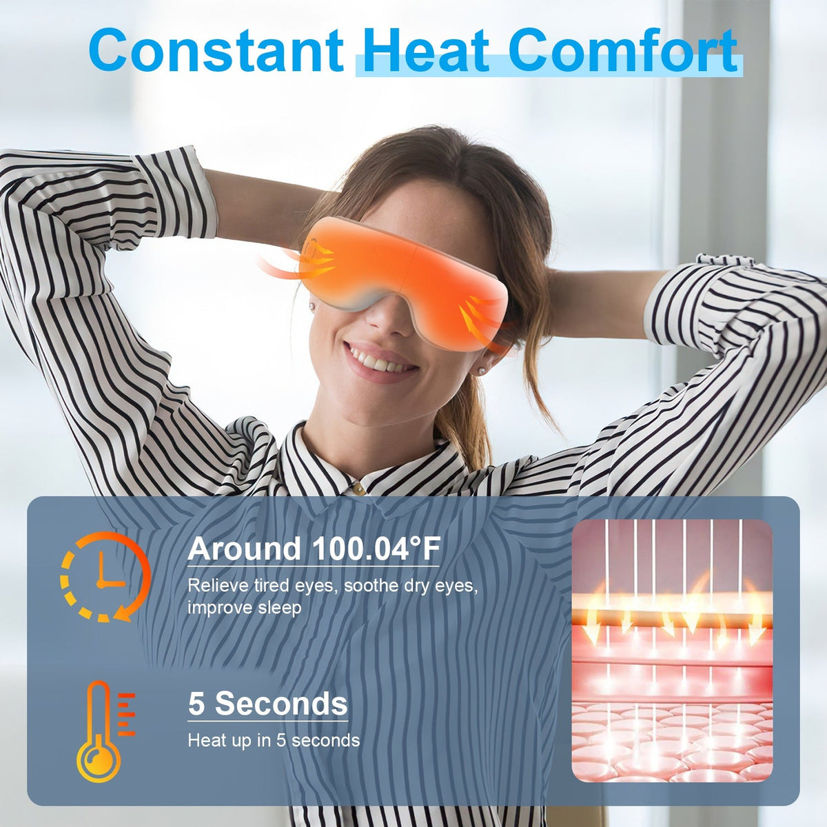 Eye Massager With Heat Music Wireless Eye Mask for Migraines Rechargeable Eye Care Device with Air Pressure Vibration Massage for Men Women Elders