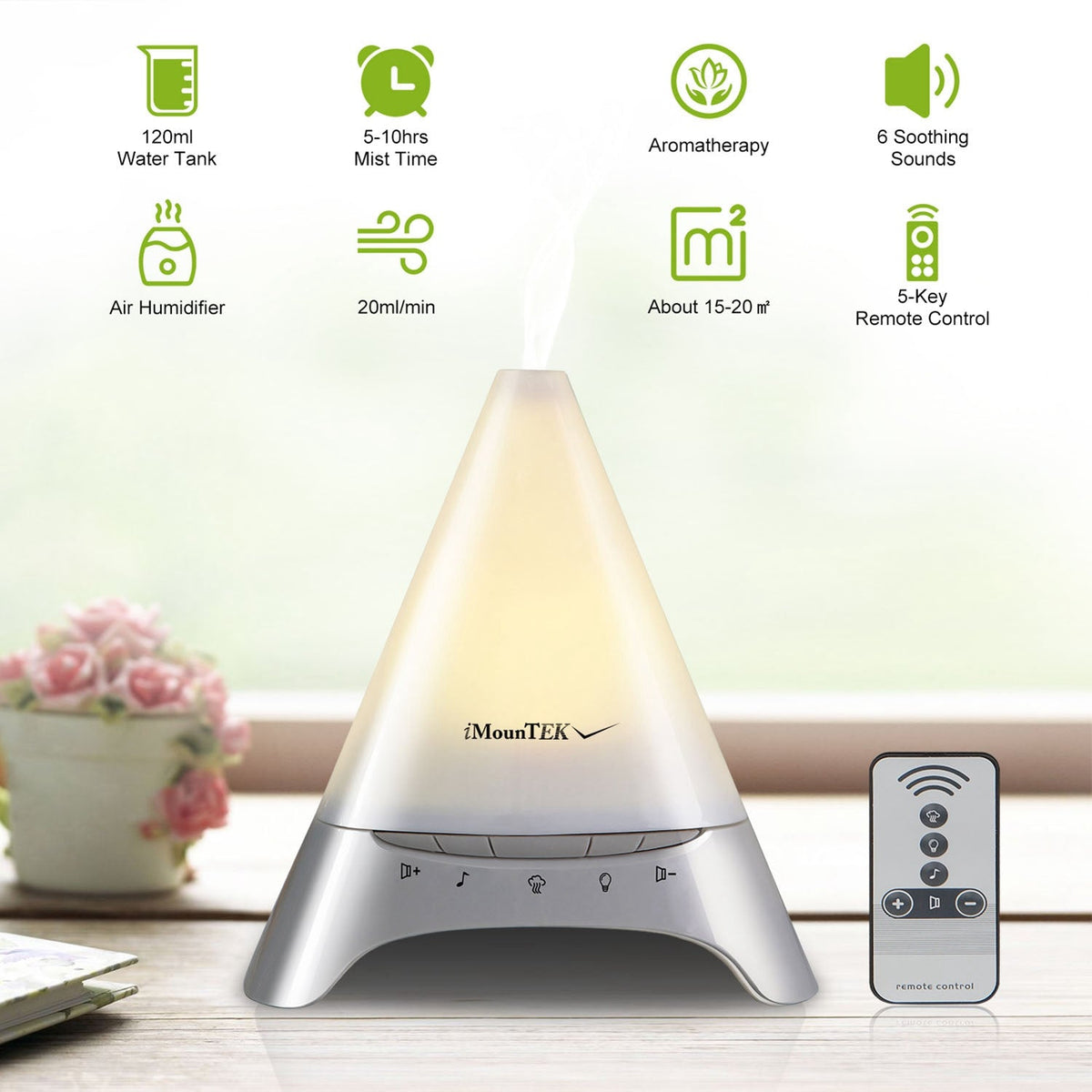 120ml Cool Mist Humidifier Ultrasonic Aroma Essential Oil Diffuser w/Soothing Sounds 7 Color Night Lights Waterless Auto Off for Relaxation and Sleepi