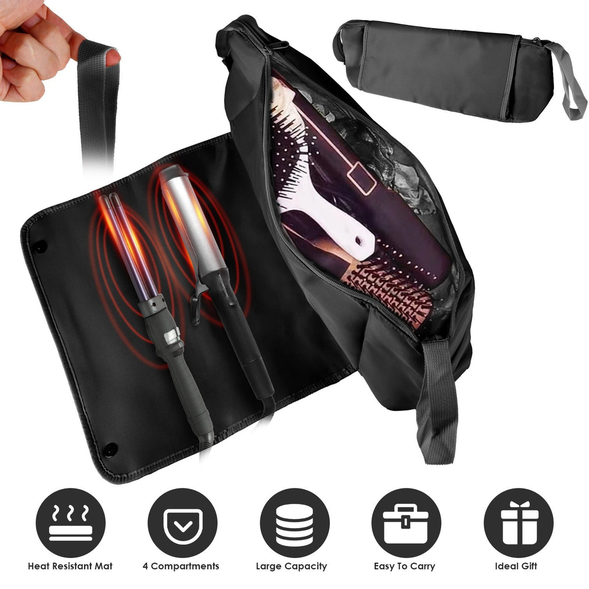 2 In 1 Hair Tools Travel Bag and Heat-resistant Mat Curling Iron Travel Case Hair Tool Pouch Holder Organizer for Curling Iron Straightener Hair Dryer