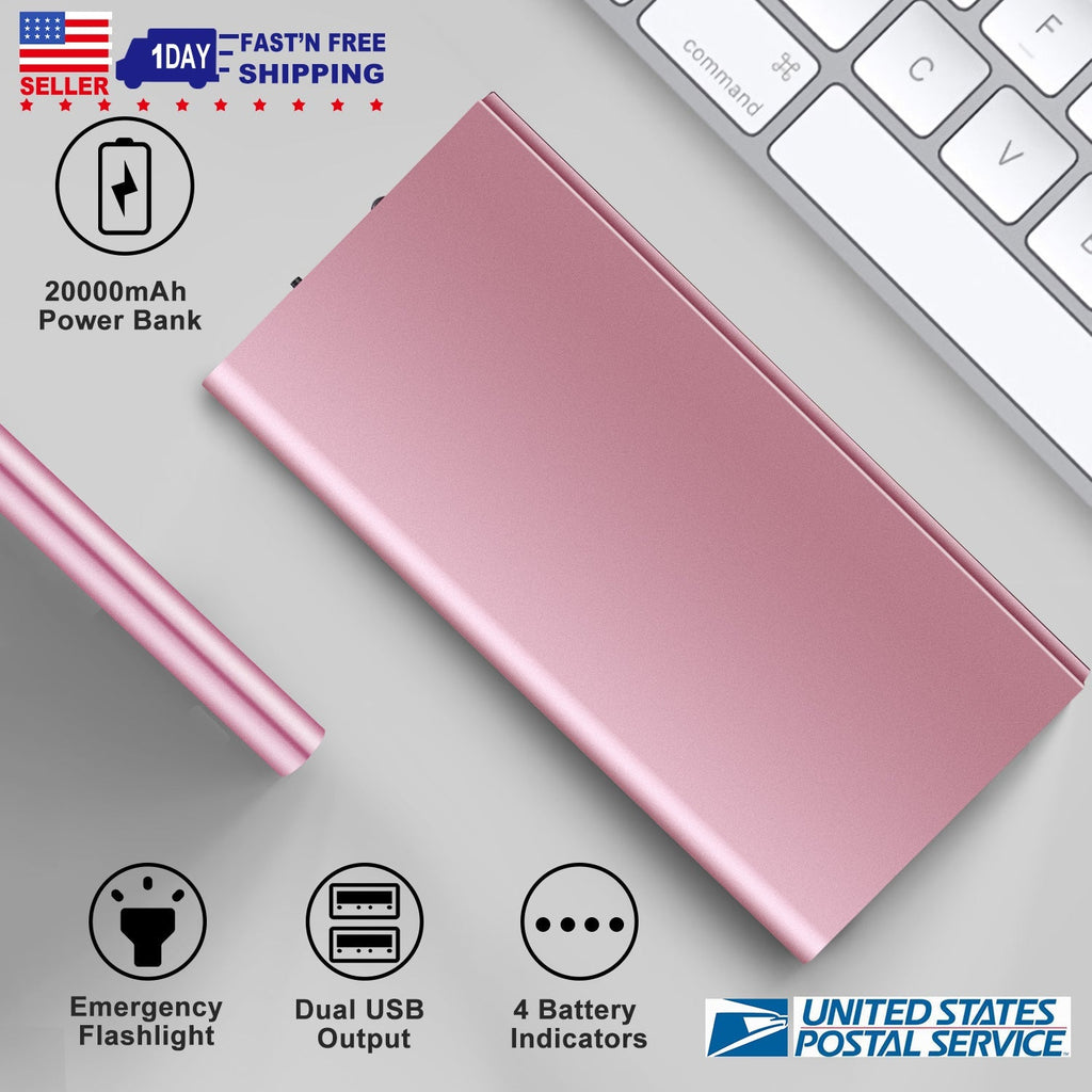 20000mAh Power Bank Ultra-thin External Battery Pack Phone Charger Dual USB Ports