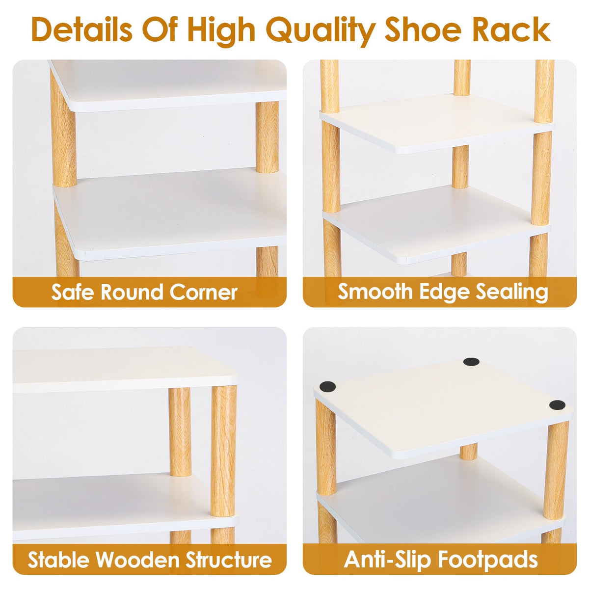 8 Tier Entryway Wooden Shoe Rack Vertical Shoe Shelf Stand Storage Organizer Small Space Saving Corner Shoe Tower Entryway Hallway Closet