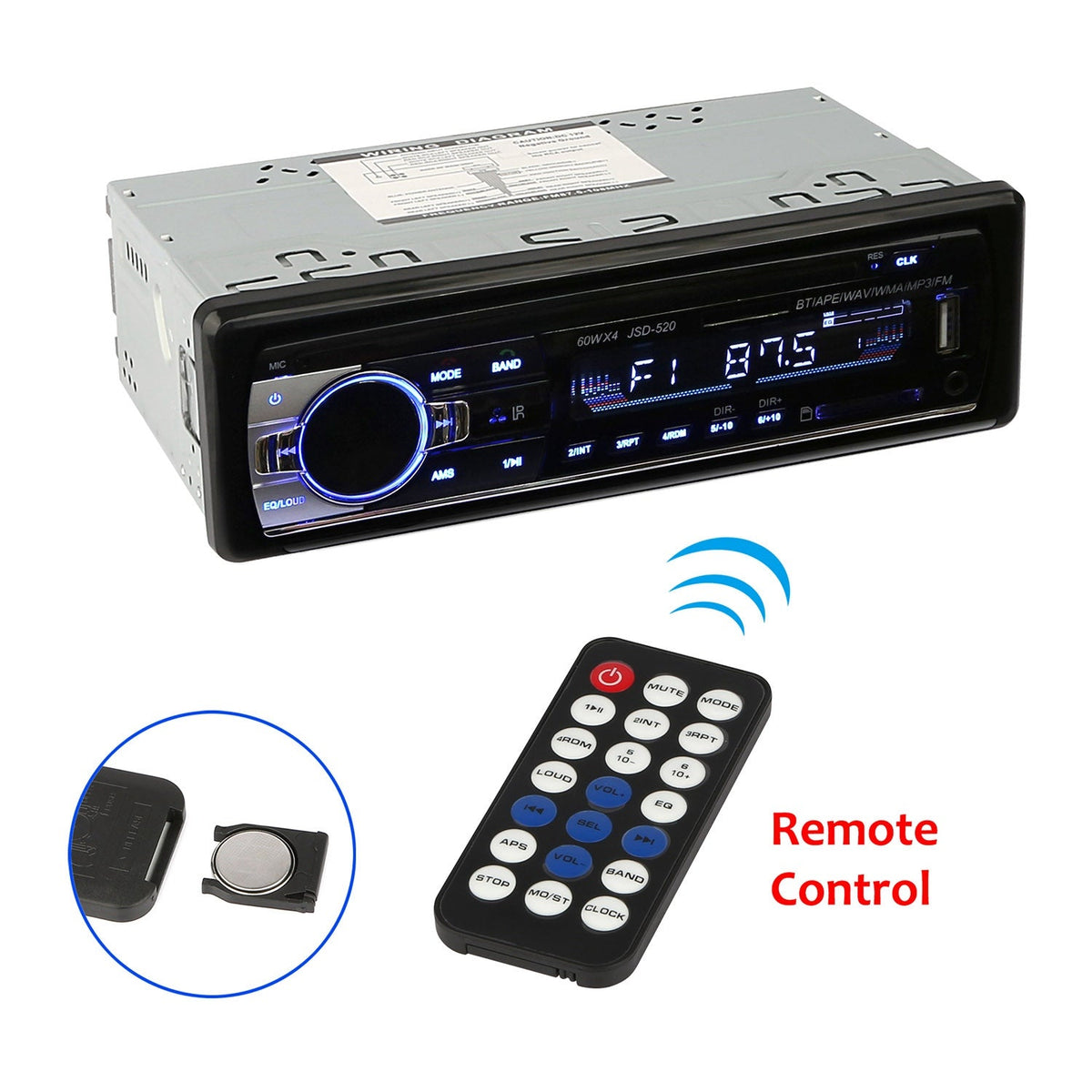 Single Din In-Dash Digital Music Player and Car Radio Receiver