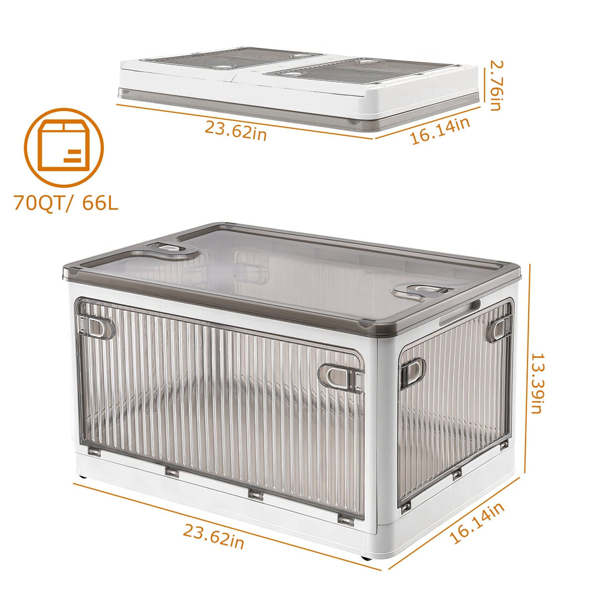70QT/66L Foldable Storage Bins with Lid 4 Doors Collapsible Stackable Closet Organizer Containers with Lock 4Pcs Wheels