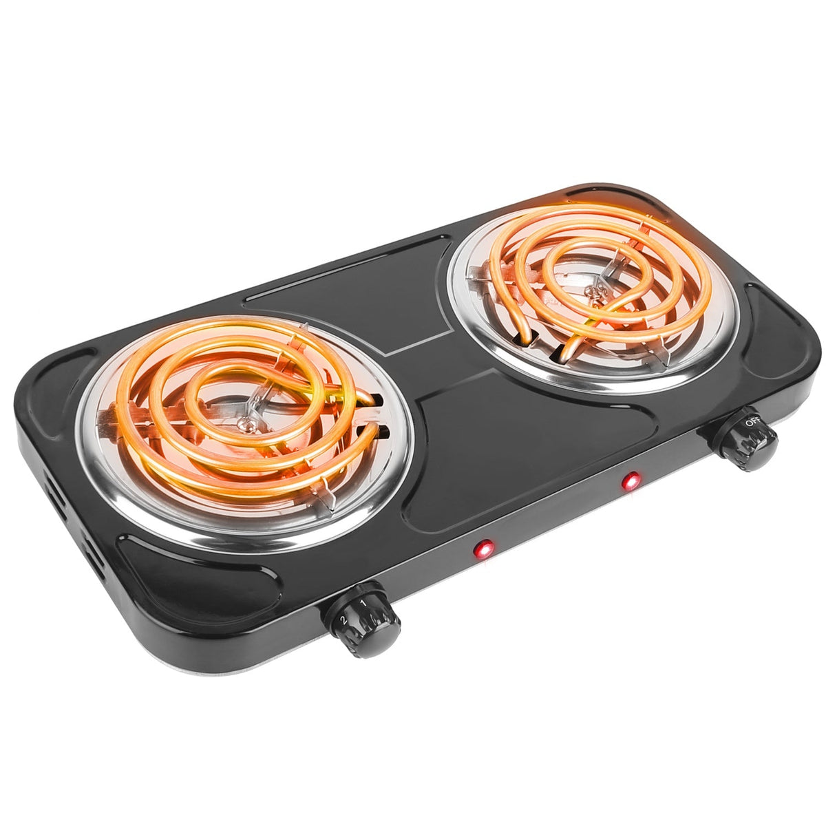 2000W Electric Double Burner Portable Coil Heating Hot Plate Stove Countertop RV Hotplate with Non Slip Rubber Feet 5 Temperature Adjustments