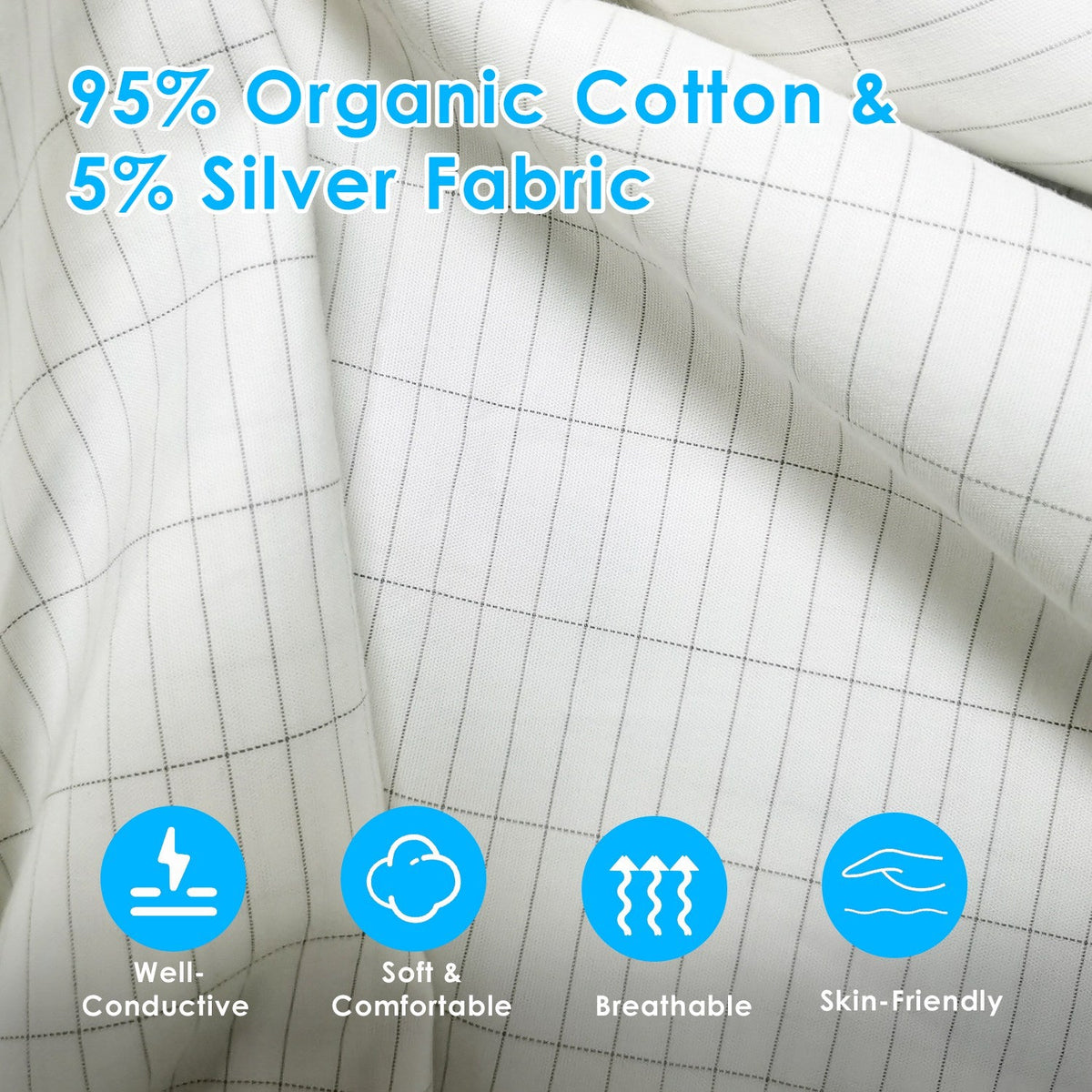 Queen Size Grounding Sheet 95% Organic Cotton 5% Silver Fiber Fitted Grounded Sheet With 15FT Grounding Cord For Improve Sleep Therapy Wellness Benefi