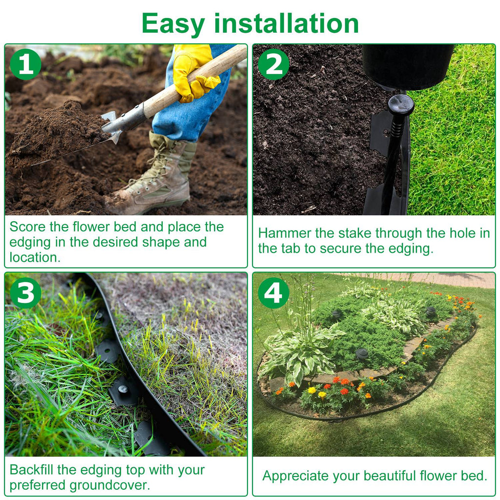 60FT Non-Digging Plastic Garden Edging Kit Plastic Garden Border with 54 Spikes 2In Tall Border Edging for Garden Lawn Yard Flower Beds