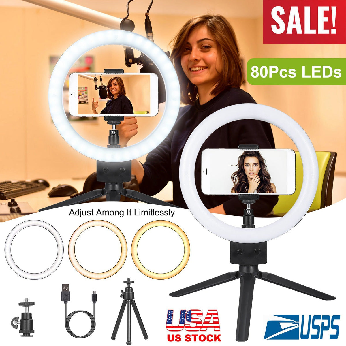 9" Dimmable LED Ring Light w/ Tripod Phone Selfie Camera Studio Photo Video Makeup Lamp