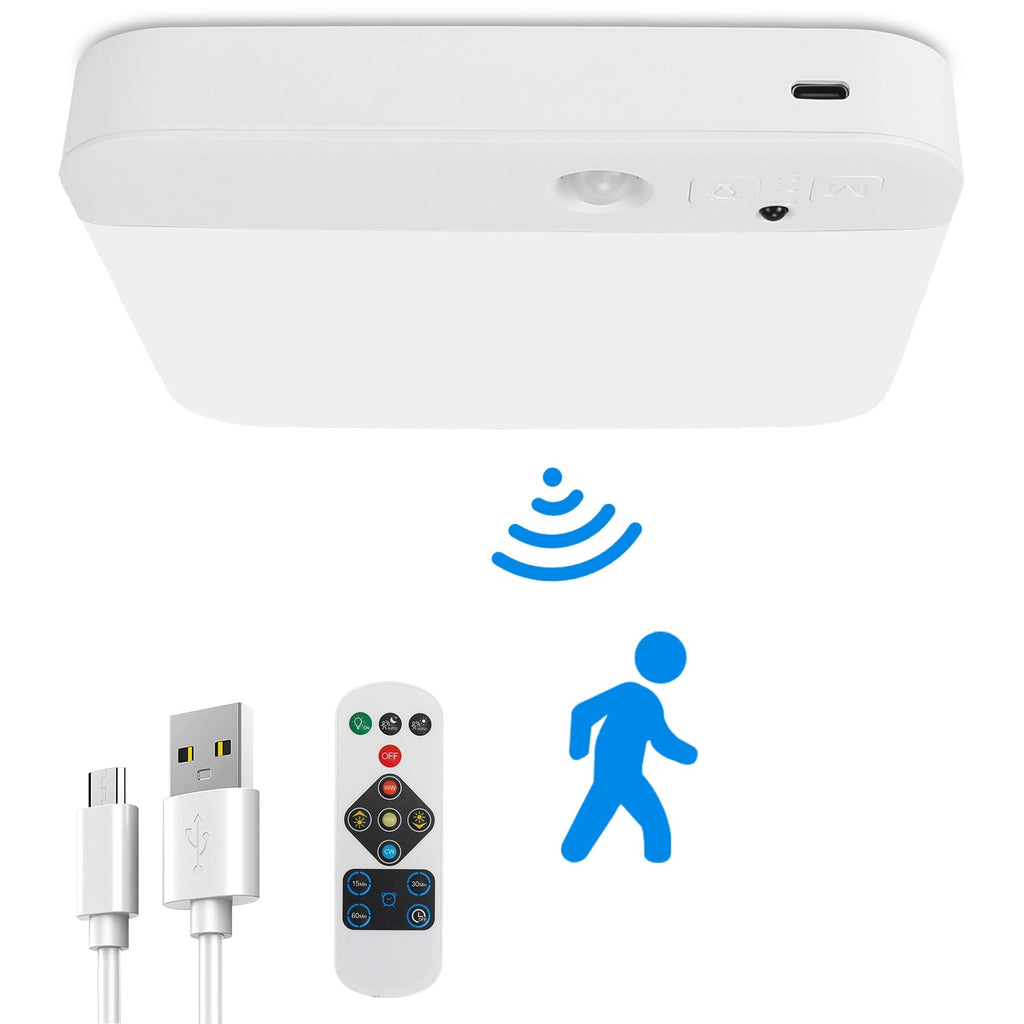 Motion Sensor Ceiling Light With Remote Rechargeable Wireless Flush Ceiling Light with 3000K 4500K 6000K 3 Timer 10 Brightness for Closet Stairs Garag