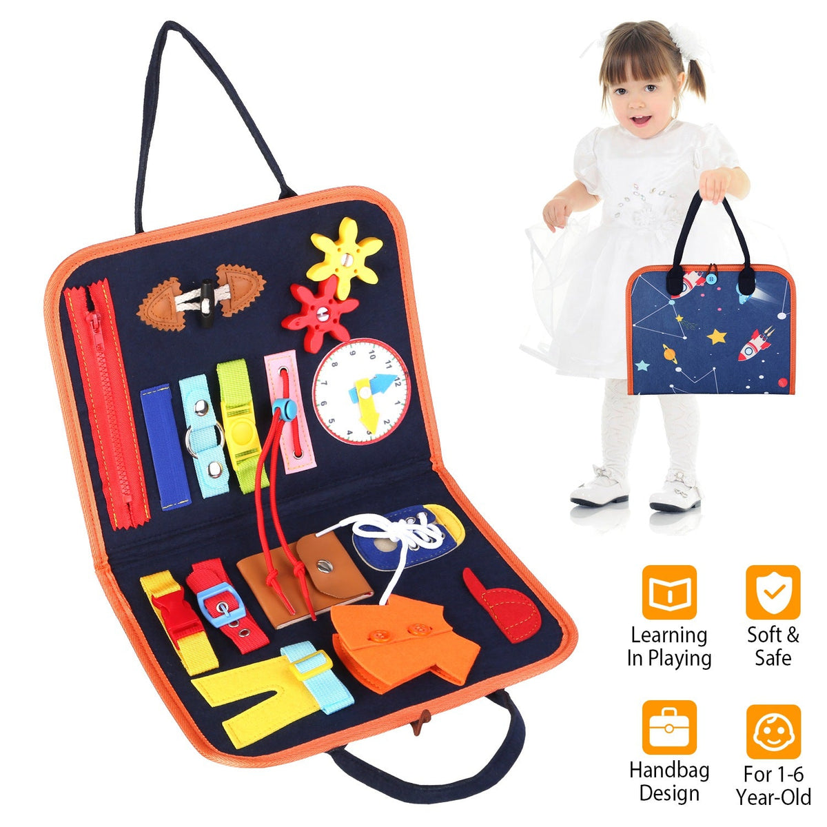 Kids Busy Board Sensory Activity Board Preschool Learning Toys Montessori Educational Gift for 1-6 Years Old Baby Toddler Girls Boys