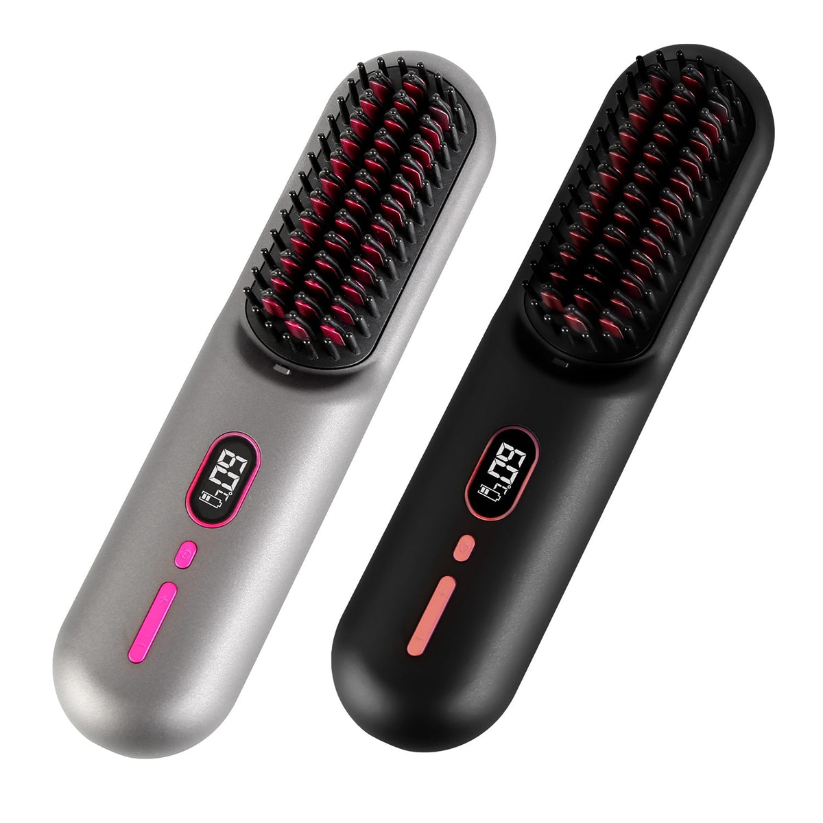 Cordless Negative Ion Hair Straightener Brush Rechargeable Mini Styling Comb with 12 Heating Levels Anti-scald 30S Preheating 30Mins Auto Sleep LCD Di