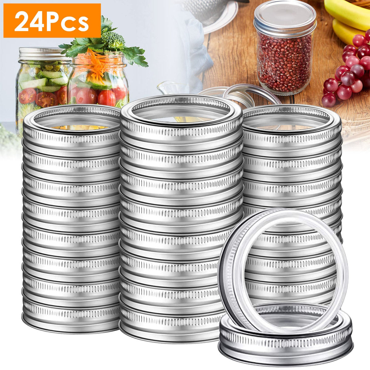 24 Pcs Regular Mouth Canning Jar Metal Rings Split-Type Jar Bands Replacement Fits For Ball Kerr Mason Jars