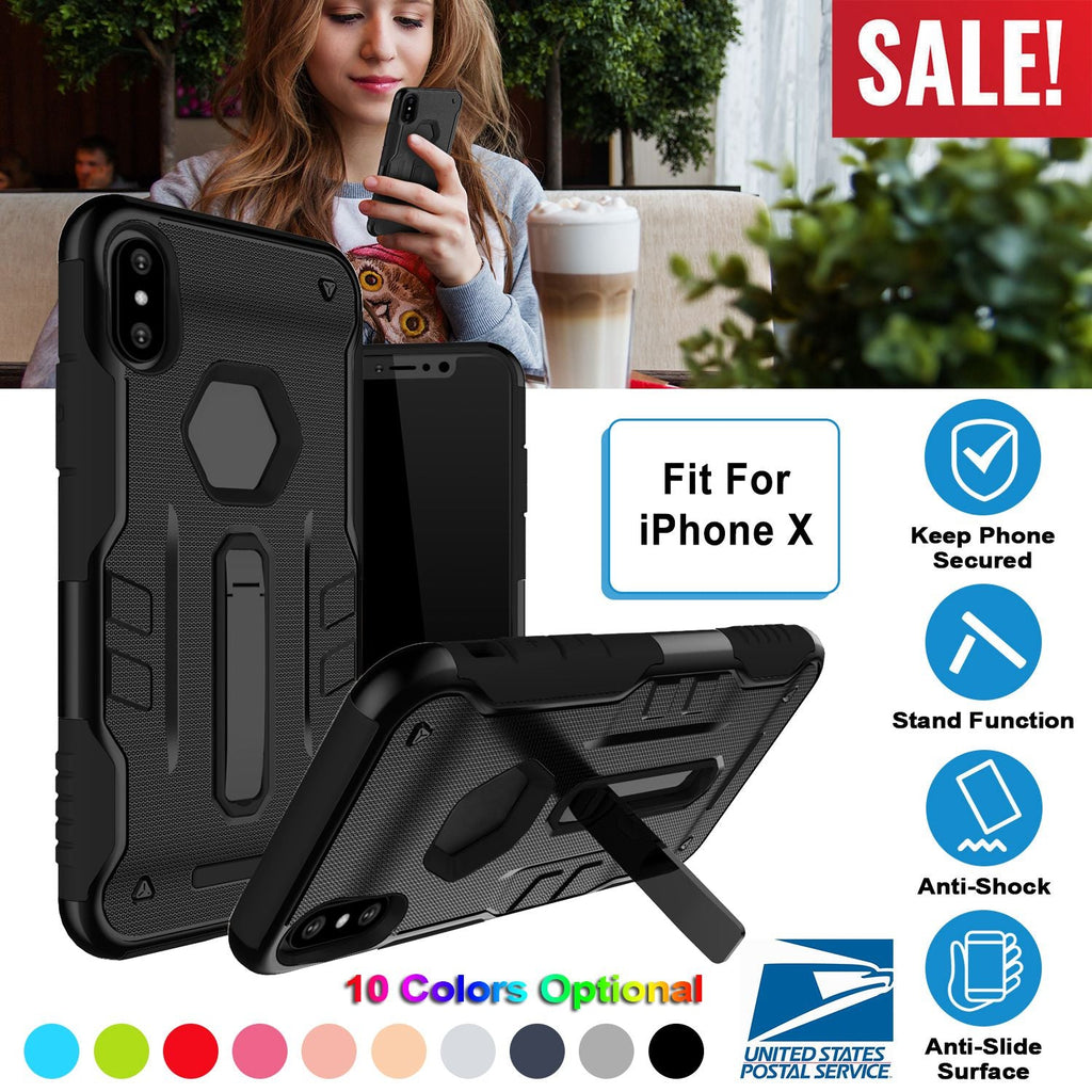 Rugged Phone Case for iPhone X Drop-protection Phone Case with Kickstand Heavy Duty Dual Layers Phone Protective Cover
