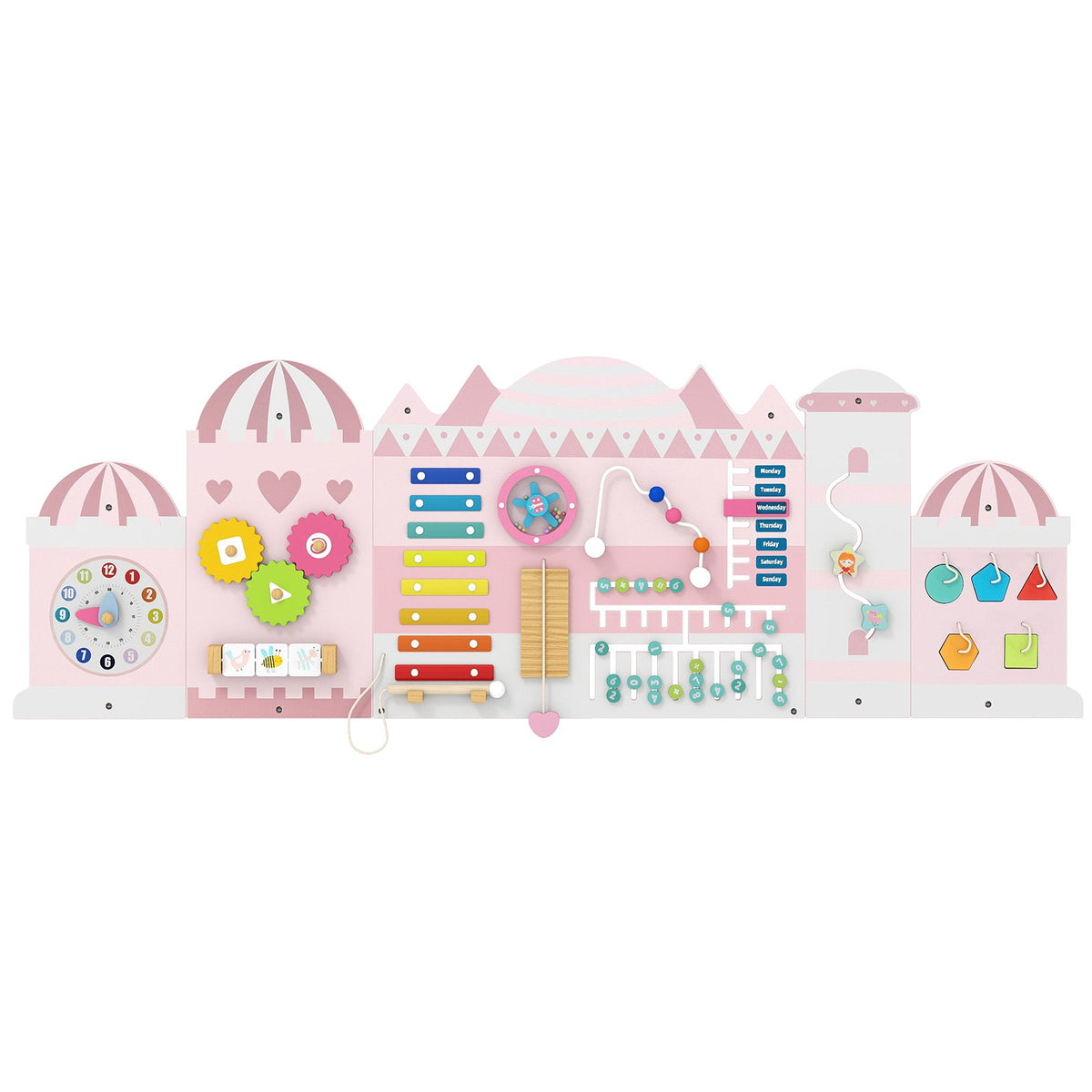 Activity Wall Busy Board Panels for Toddlers Wooden Sensory Board-Pink