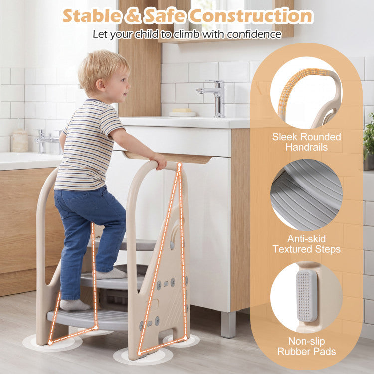 Adjustable 3-Step Helper Stool with Safety Handles and for kids