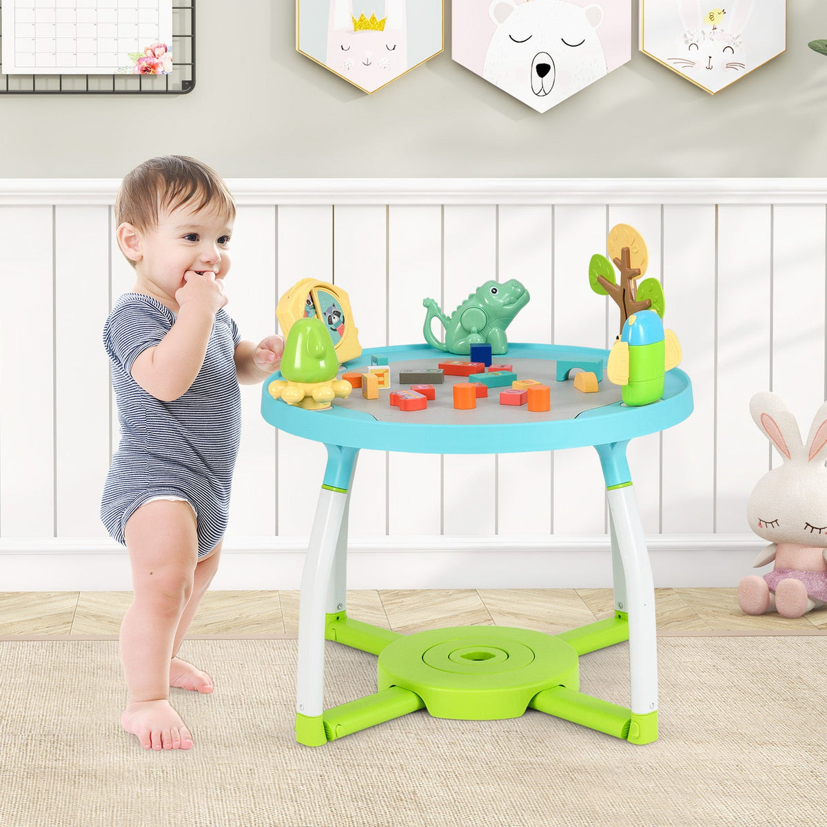 5-in-1 Baby Activity Center Interactive Bounce Seat with Removable Toys-Blue