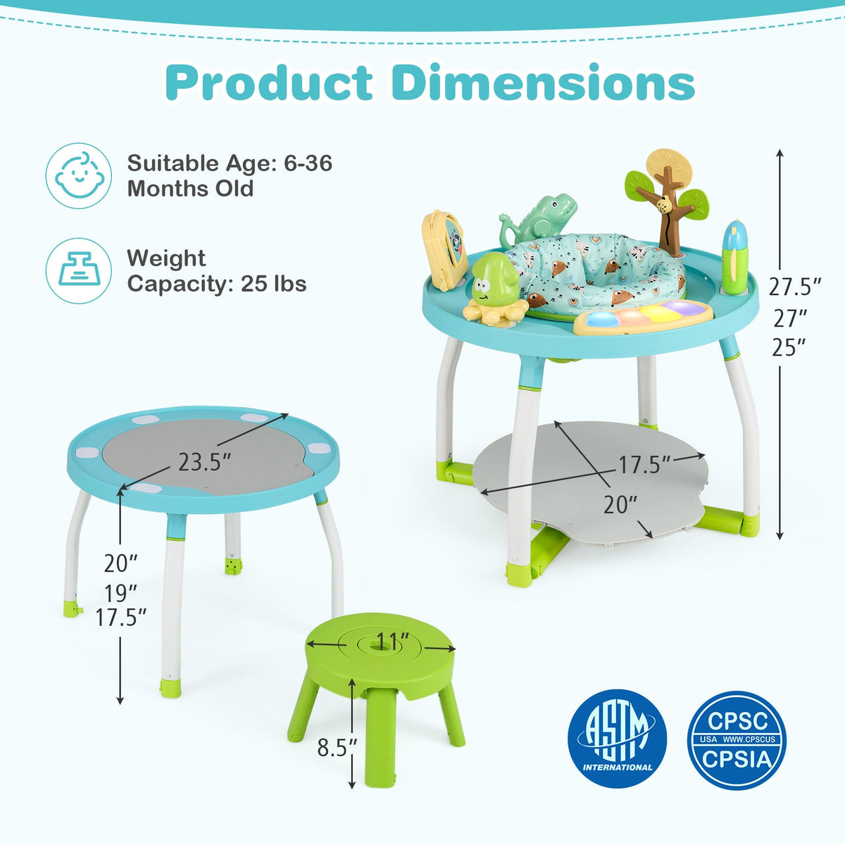 5-in-1 Baby Activity Center Interactive Bounce Seat with Removable Toys-Blue