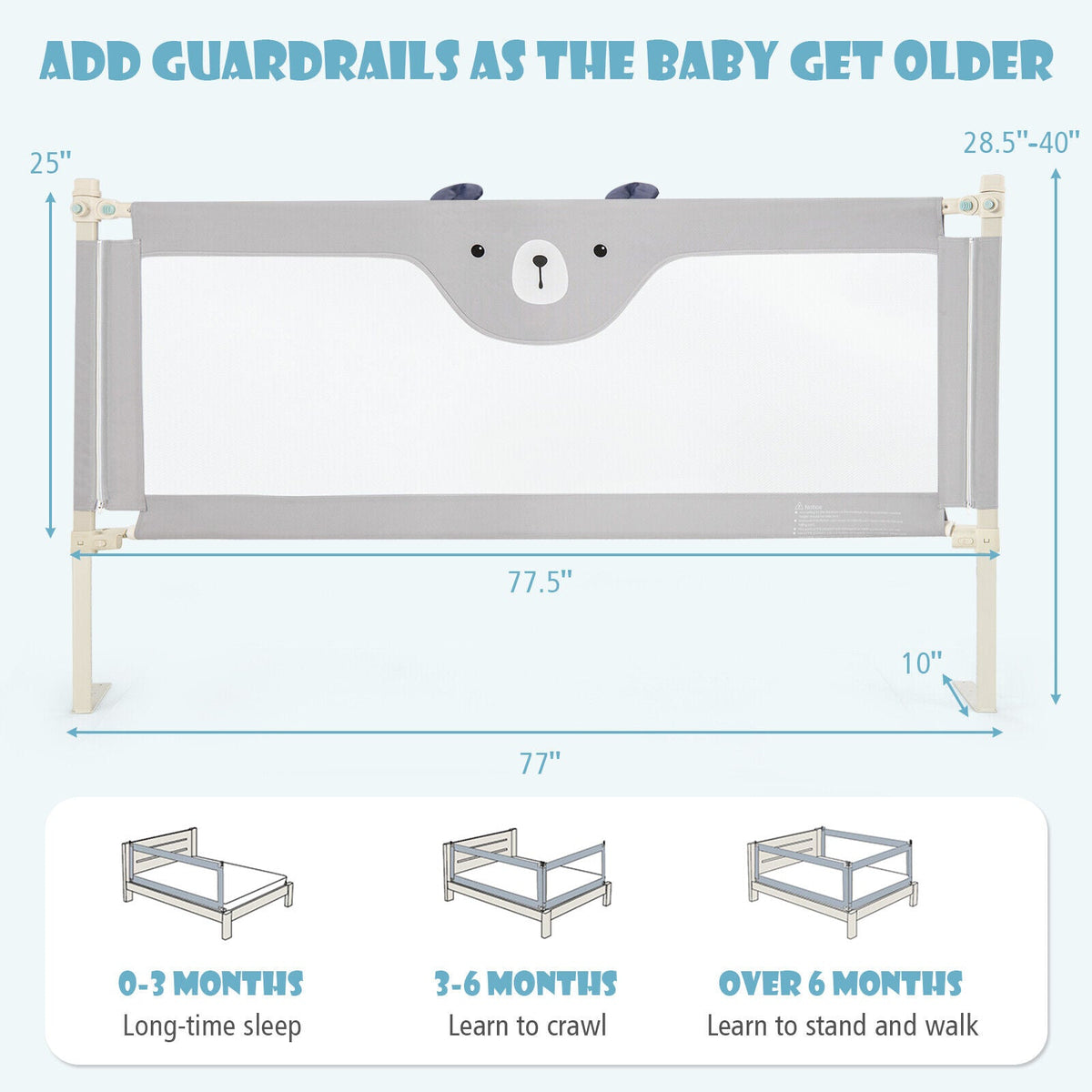 Vertical Lifting Baby Bedrail Guard with Double Safety Child Lock
