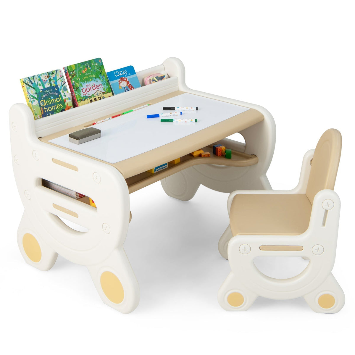 Kids Drawing Table and Chair Set with Watercolor Pens and Blackboard Eraser
