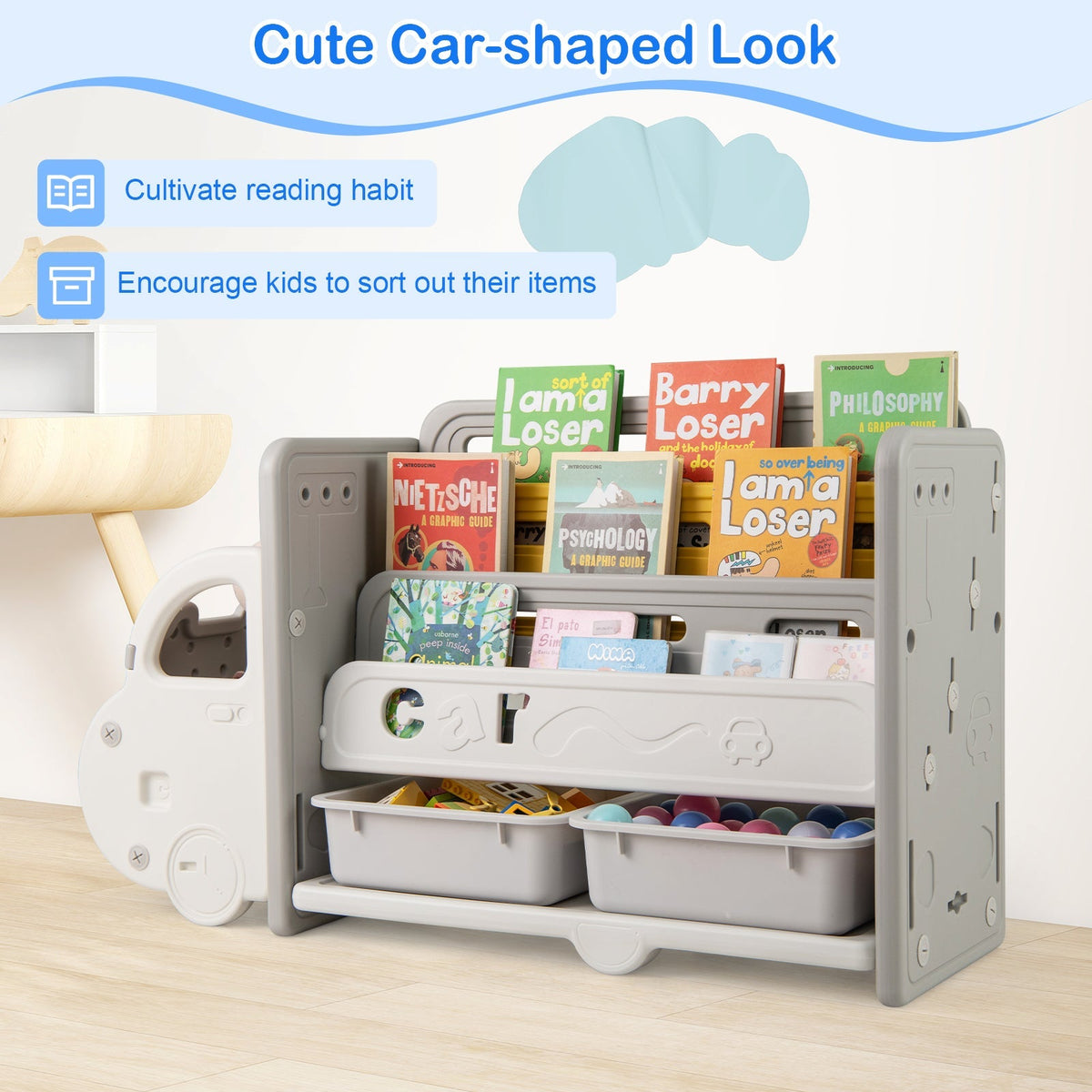 Car Themed Kids Toy Storage and Bookshelf