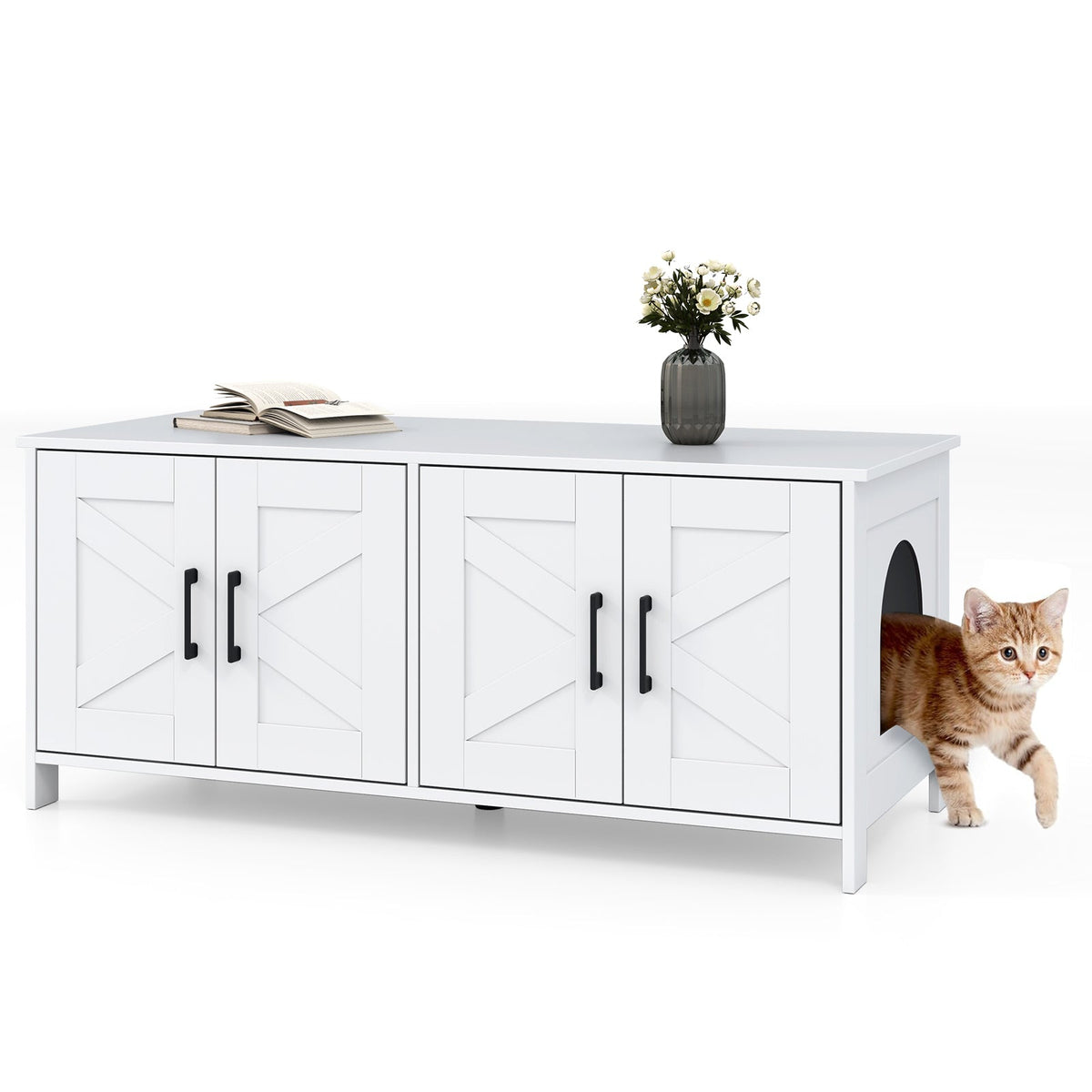 Cat Litter Box Enclosure for 2 Cats Modern Kitty Litter Box Furniture Hidden-White